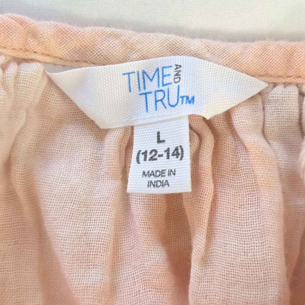 Time and Tru Peach Tie Dye Maxi Dress Women’s L Sleeveless Cotton Ruffle Pockets - Picture 10 of 11